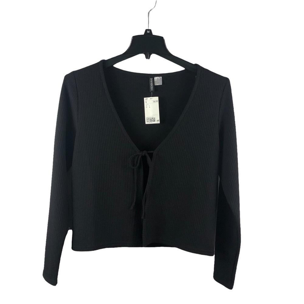 H&M divined NWT Women’s ribbed Long sleeve sweater black tie in front size L